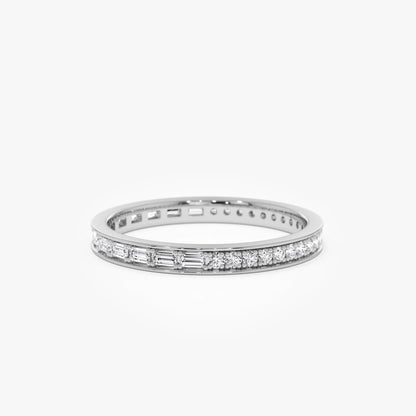 14k Gold Diamond Round and Baguette 0.45ctw Micro Pave Eternity Band