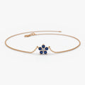 14K Solid Gold Round Sapphire and Diamond Flower Charm Bracelet
