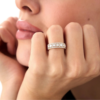 14k Gold Diamond Baguette and Round Cut Wide Pave Ring 0.60 ctw