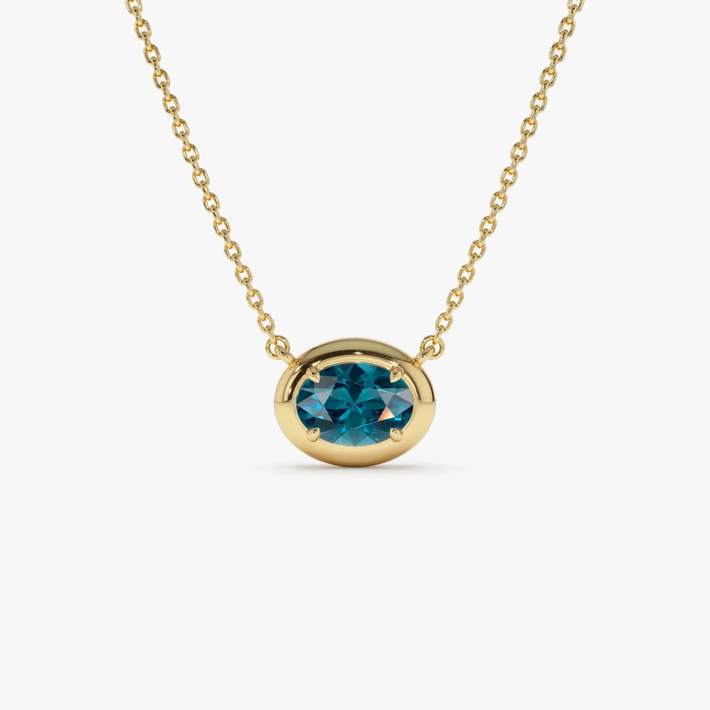 14k Solid Gold London Blue Topaz Oval Necklace 0.85 Carat Prong Setting
