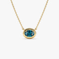 14k Solid Gold London Blue Topaz Oval Necklace 0.85 Carat Prong Setting