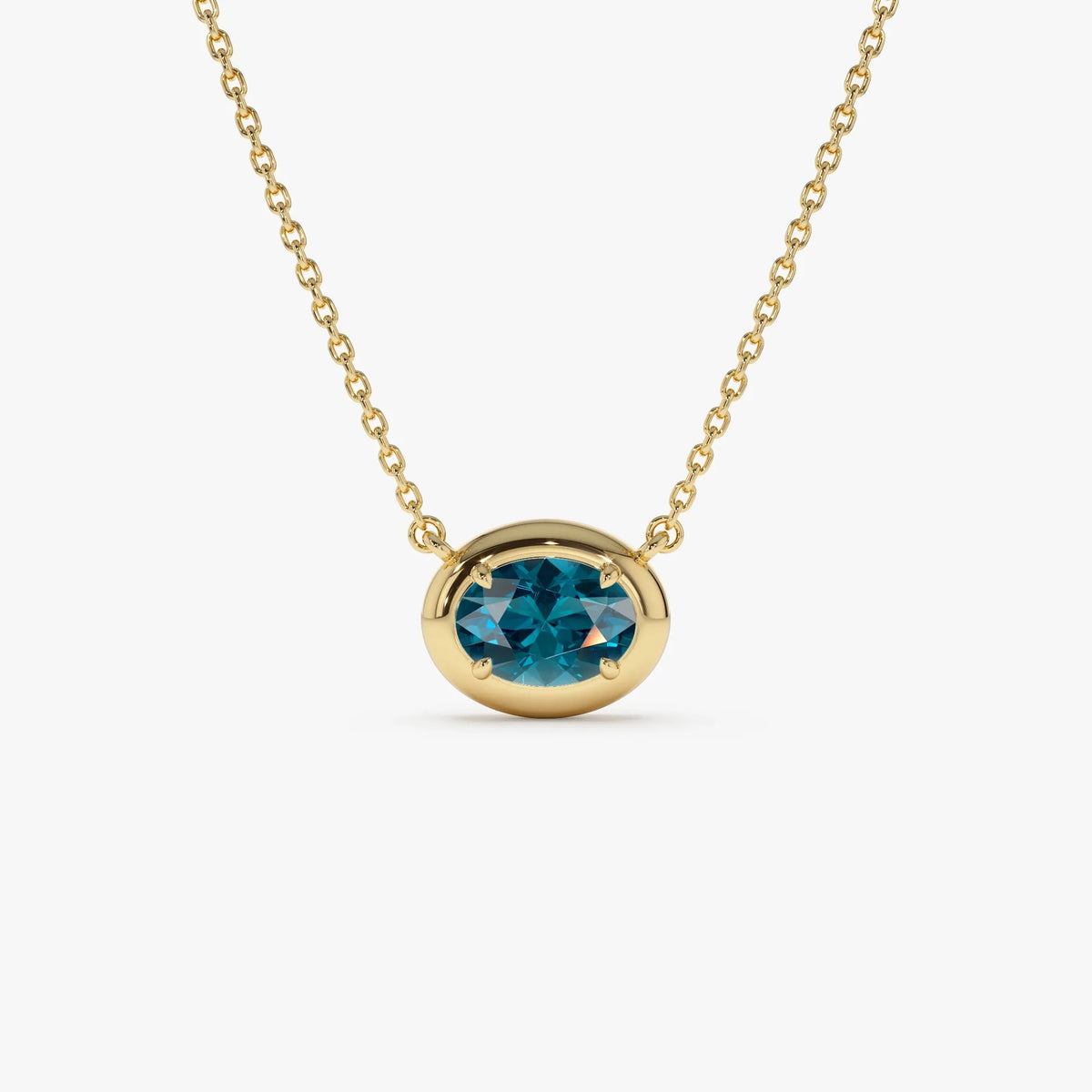 14k Solid Gold London Blue Topaz Oval Necklace 0.85 Carat Prong Setting