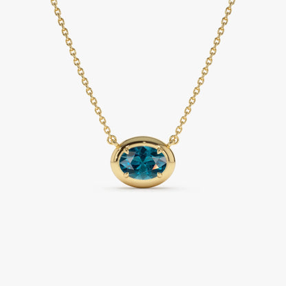 14k Solid Gold London Blue Topaz Oval Necklace 0.85 Carat Prong Setting