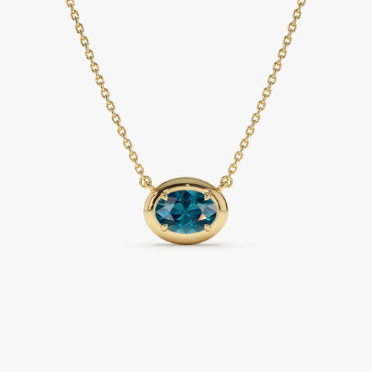 14k Solid Gold London Blue Topaz Oval Necklace 0.85 Carat Prong Setting