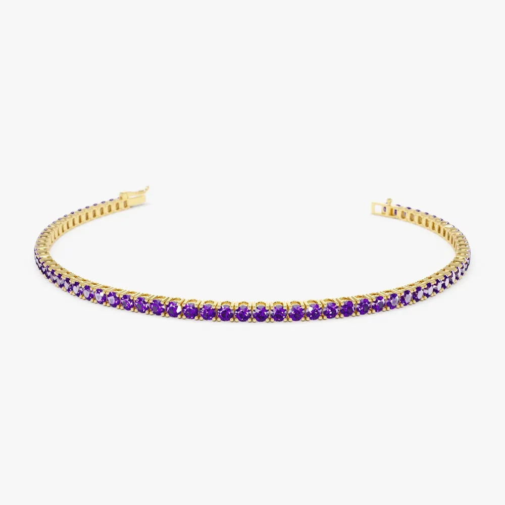 14k Gold Round Amethyst 4 Prong Tennis Bracelet
