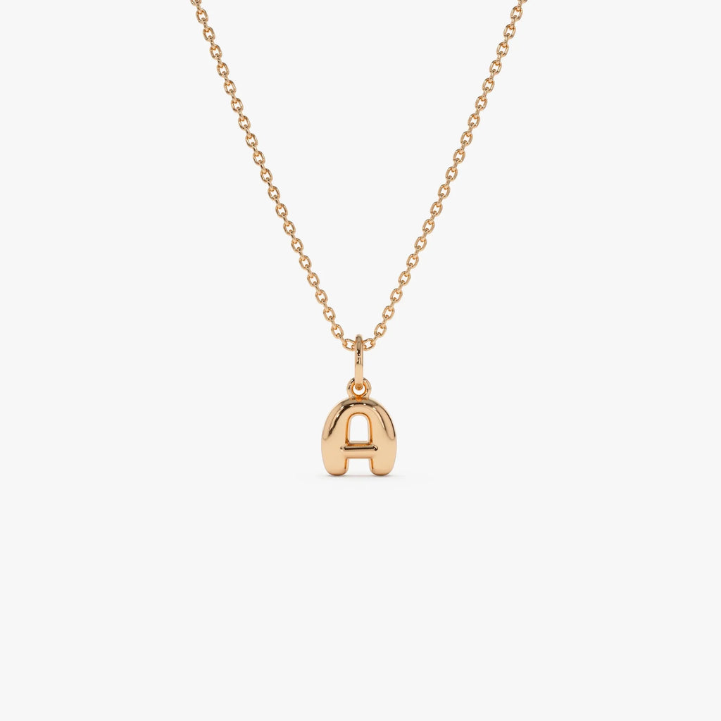 14k Solid Gold Initial Bubble Letter Pendant Necklace