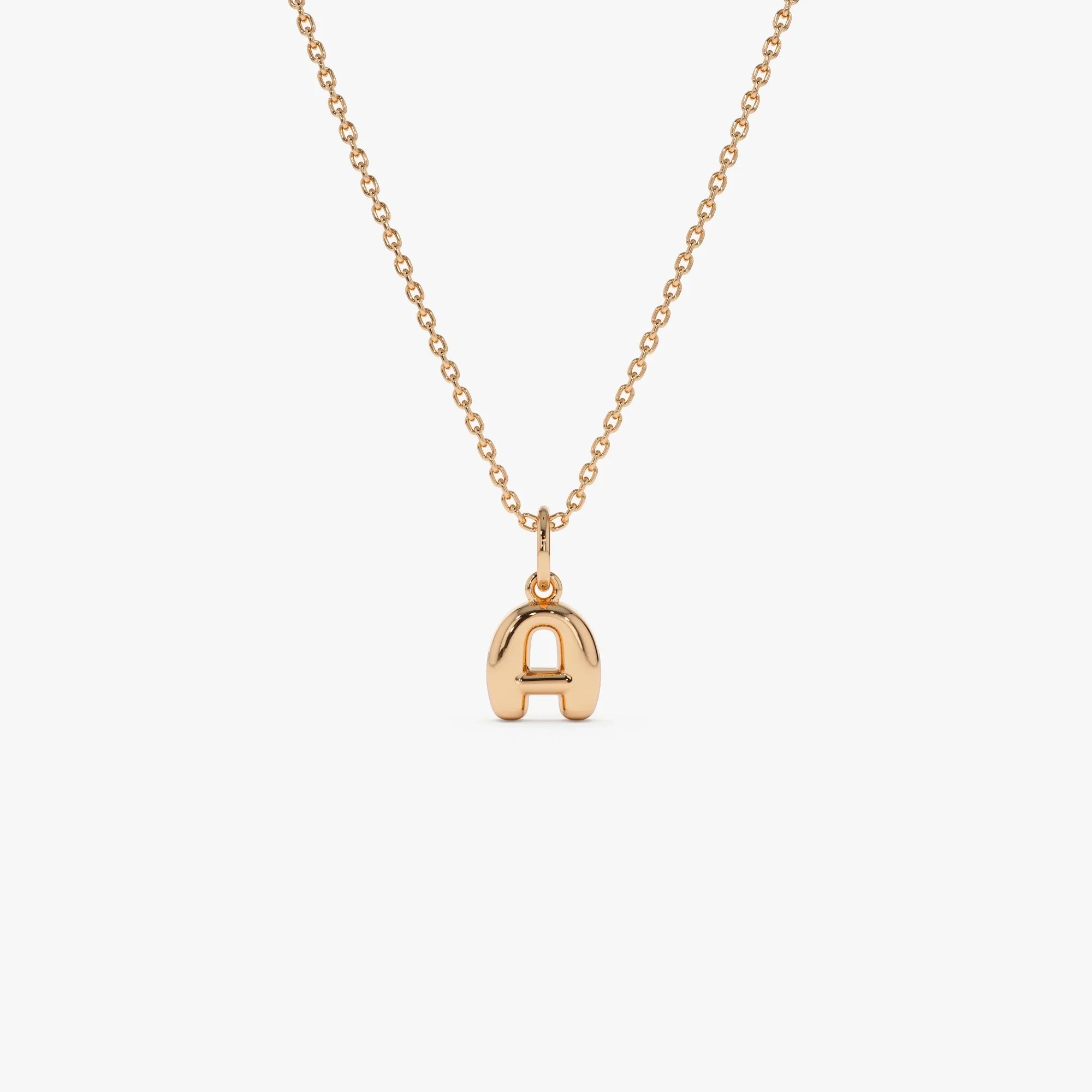 14k Solid Gold Initial Bubble Letter Pendant Necklace
