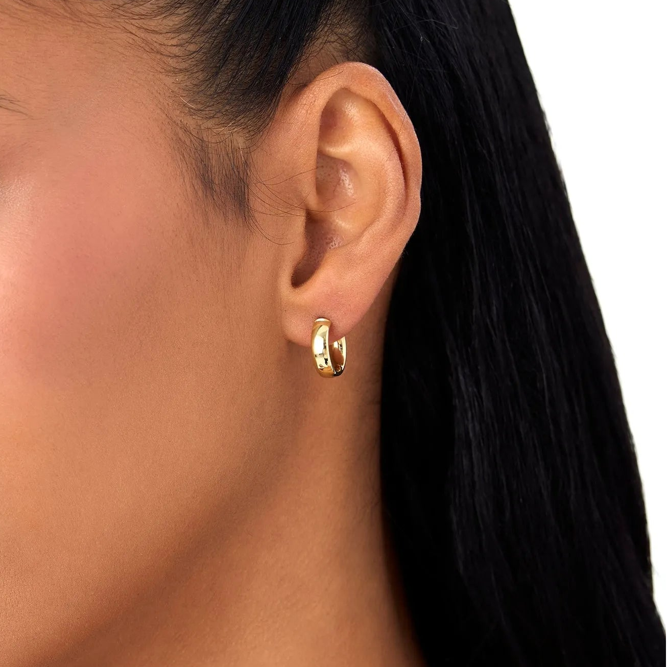 14k Yellow Gold C Shape Hoop Earrings 3.85mm Wide