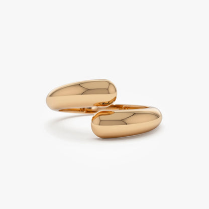 14k Solid Gold Plain Wide Open Cuff Statement Ring