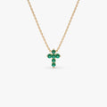 14k Solid Gold Round Emerald 0.18 CTW Tiny Cross Pendant Necklace Prong Setting