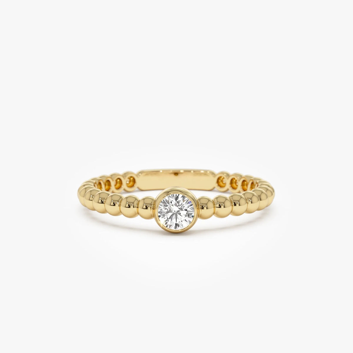 14K Gold Round Diamond 0.05 ctw Beaded Bezel Solitaire Ring