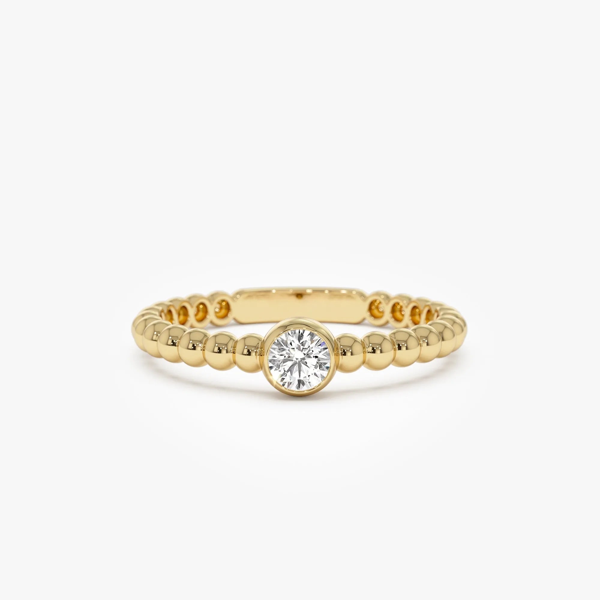 14K Gold Round Diamond 0.05 ctw Beaded Bezel Solitaire Ring
