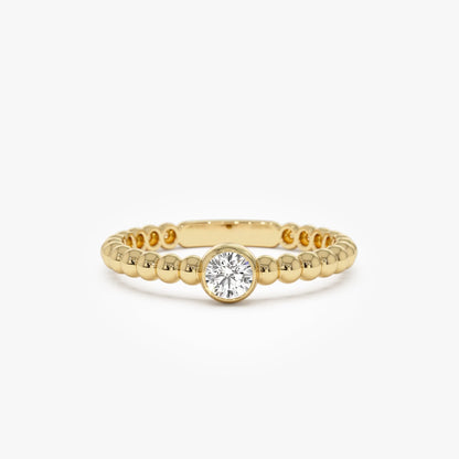 14K Gold Round Diamond 0.05 ctw Beaded Bezel Solitaire Ring