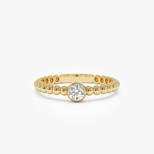 14K Gold Round Diamond 0.05 ctw Beaded Bezel Solitaire Ring