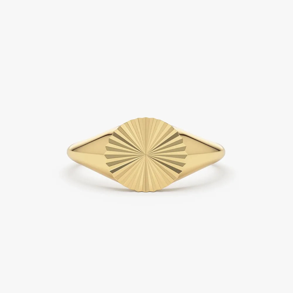 14K Solid Gold 8mm Sun Signet Minimalist Band Ring