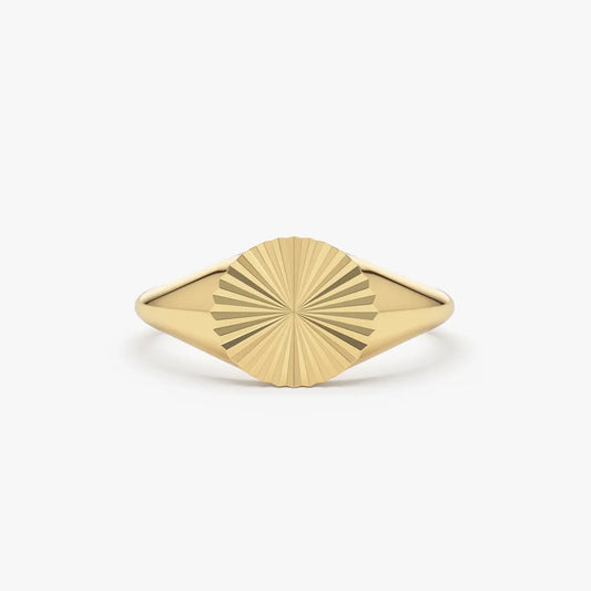 14K Solid Gold 8mm Sun Signet Minimalist Band Ring