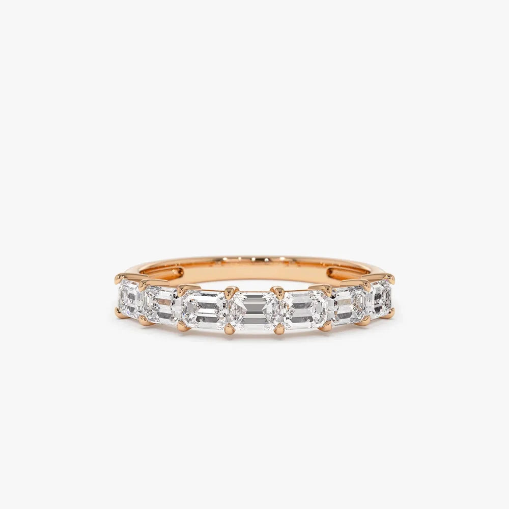 14k Gold 0.75 CTW Emerald Cut Diamond Horizontal Prong Set Wedding Band
