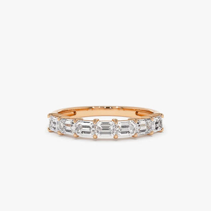 14k Gold 0.75 CTW Emerald Cut Diamond Horizontal Prong Set Wedding Band