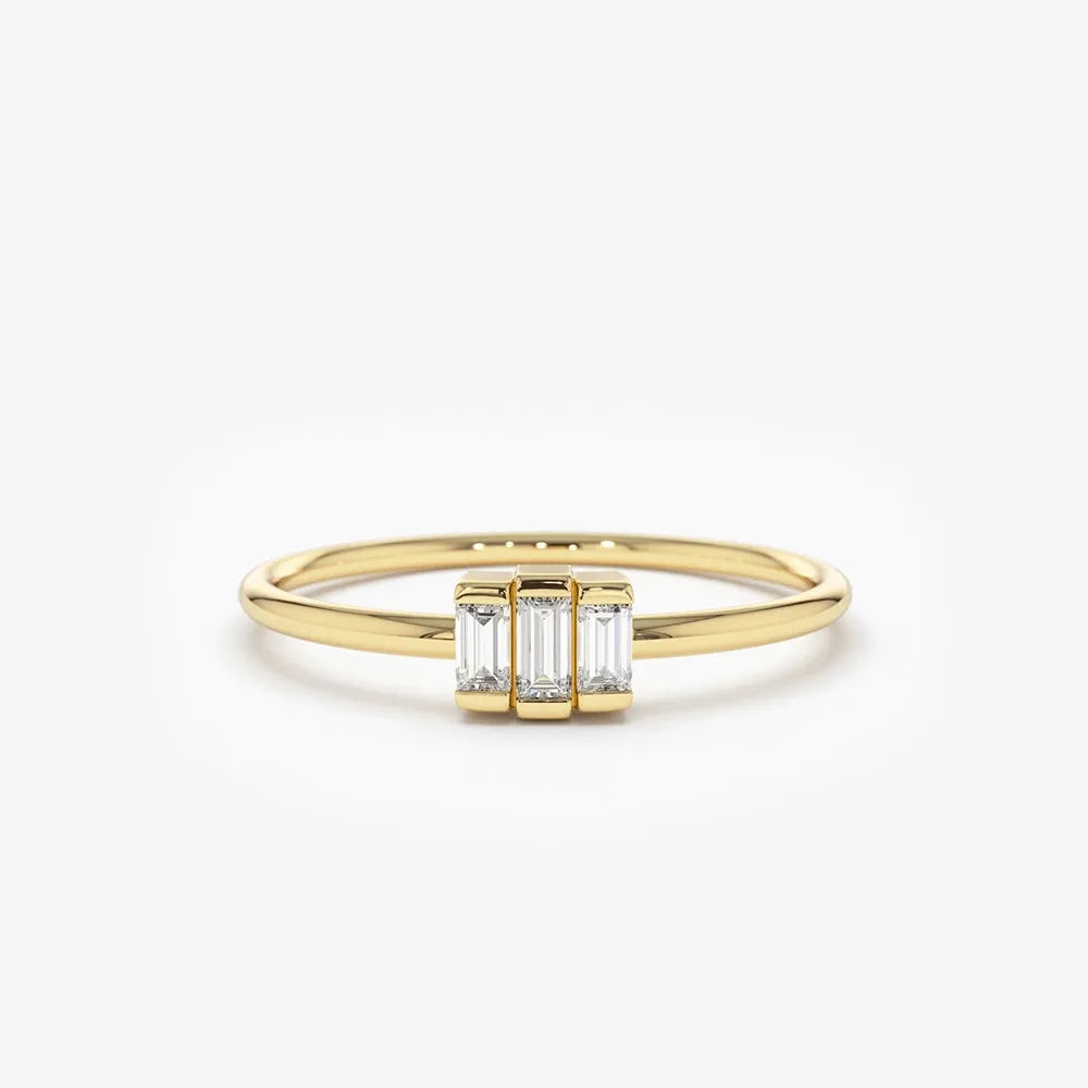 14K Solid Gold Baguette Cut Diamond Trio Channel Set Ring 0.18 CTW