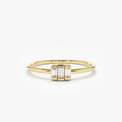 14K Solid Gold Baguette Cut Diamond Trio Channel Set Ring 0.18 CTW