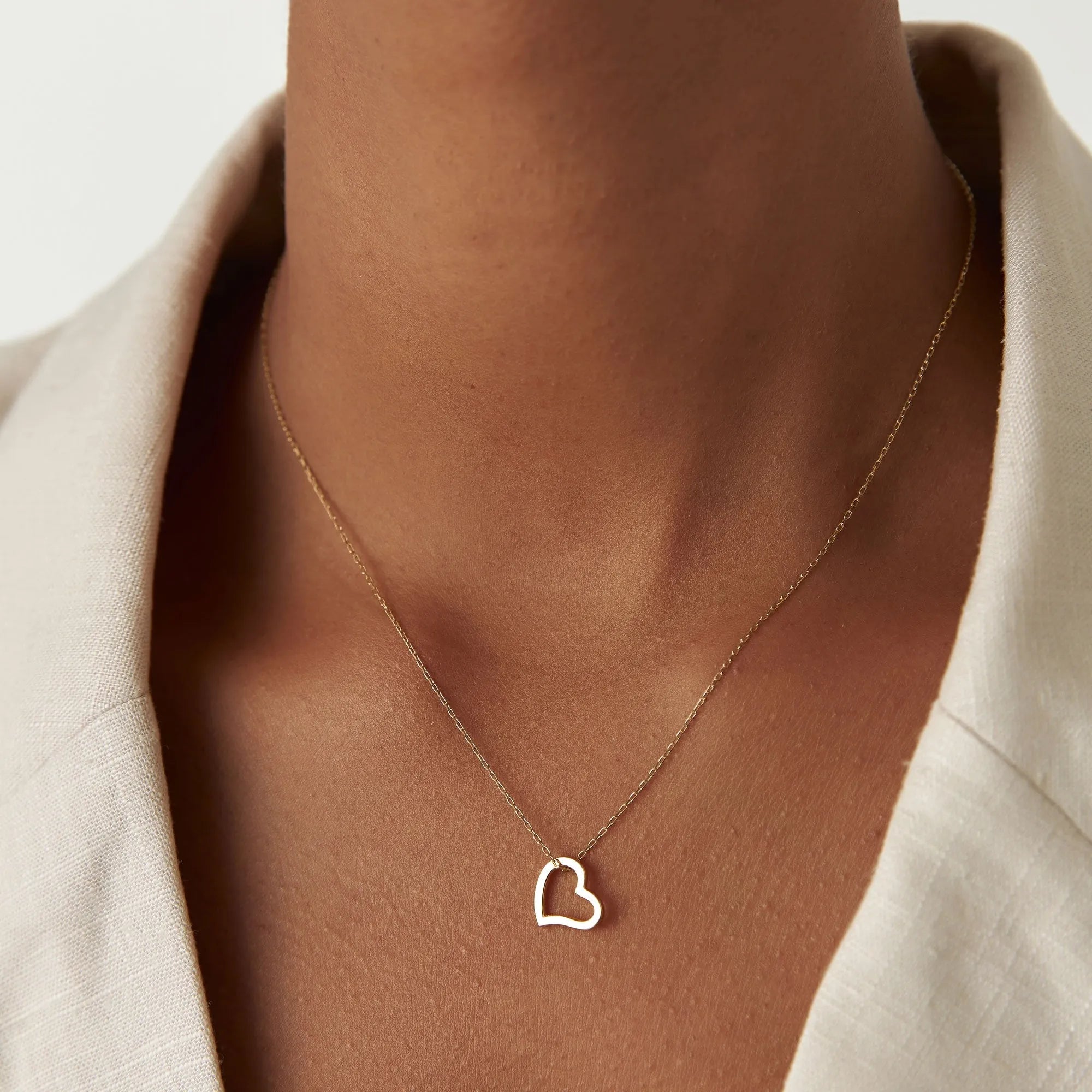 14k Solid Gold Open Heart Charm Pendant Necklace