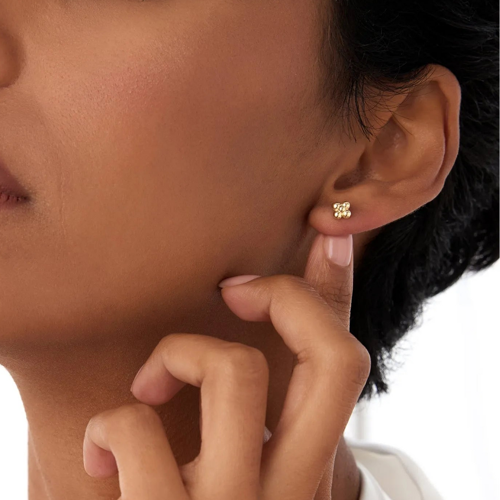 14k Solid Gold Bubble Cluster Stud Earrings 5mm Minimalist Geometric Design