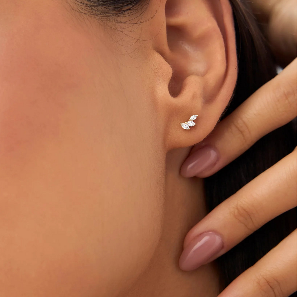 14k Gold Diamond Marquise Cut Mini Ear Climber Earrings 0.20 ctw
