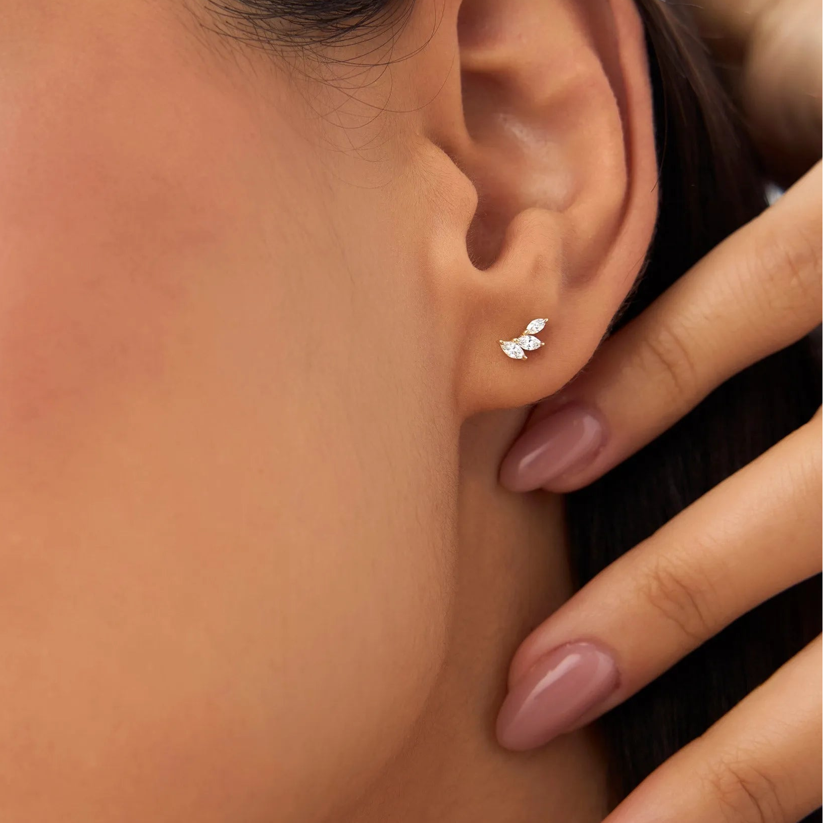 14k Gold Diamond Marquise Cut Mini Ear Climber Earrings 0.20 ctw