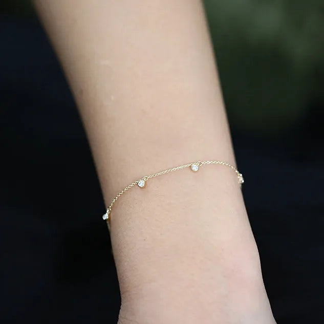 Elegant 14K Gold Diamond by The Yard Dangling Solitaire Bracelet