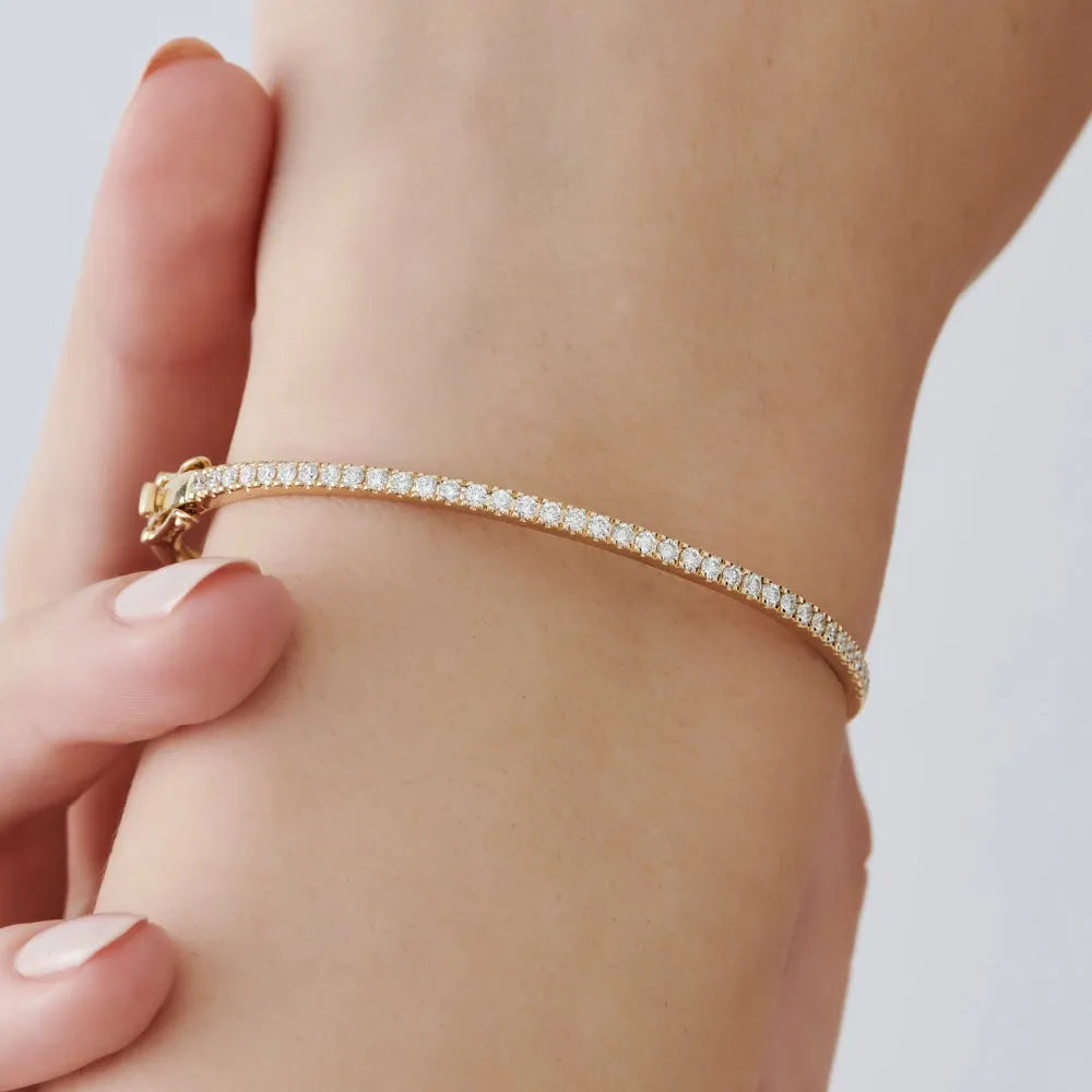 14K Solid Gold 0.90 CTW Round Diamond Micro Pave Stacking Bangle