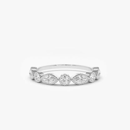 14K Gold 0.55 Ctw Marquise and Round Diamond Milgrain Bezel Setting Ring