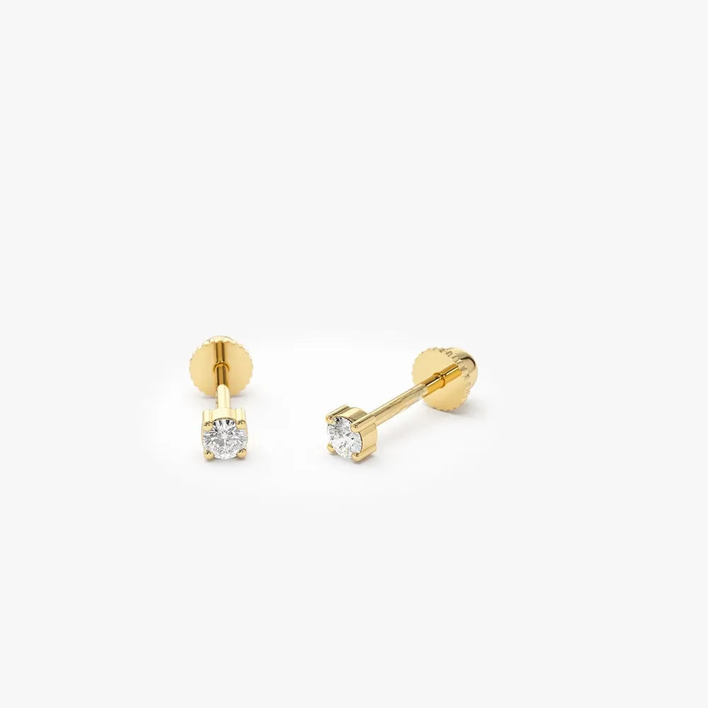 14k Gold Diamond Round Cut Prong Setting Stud Piercing Single Earring 0.08 ctw