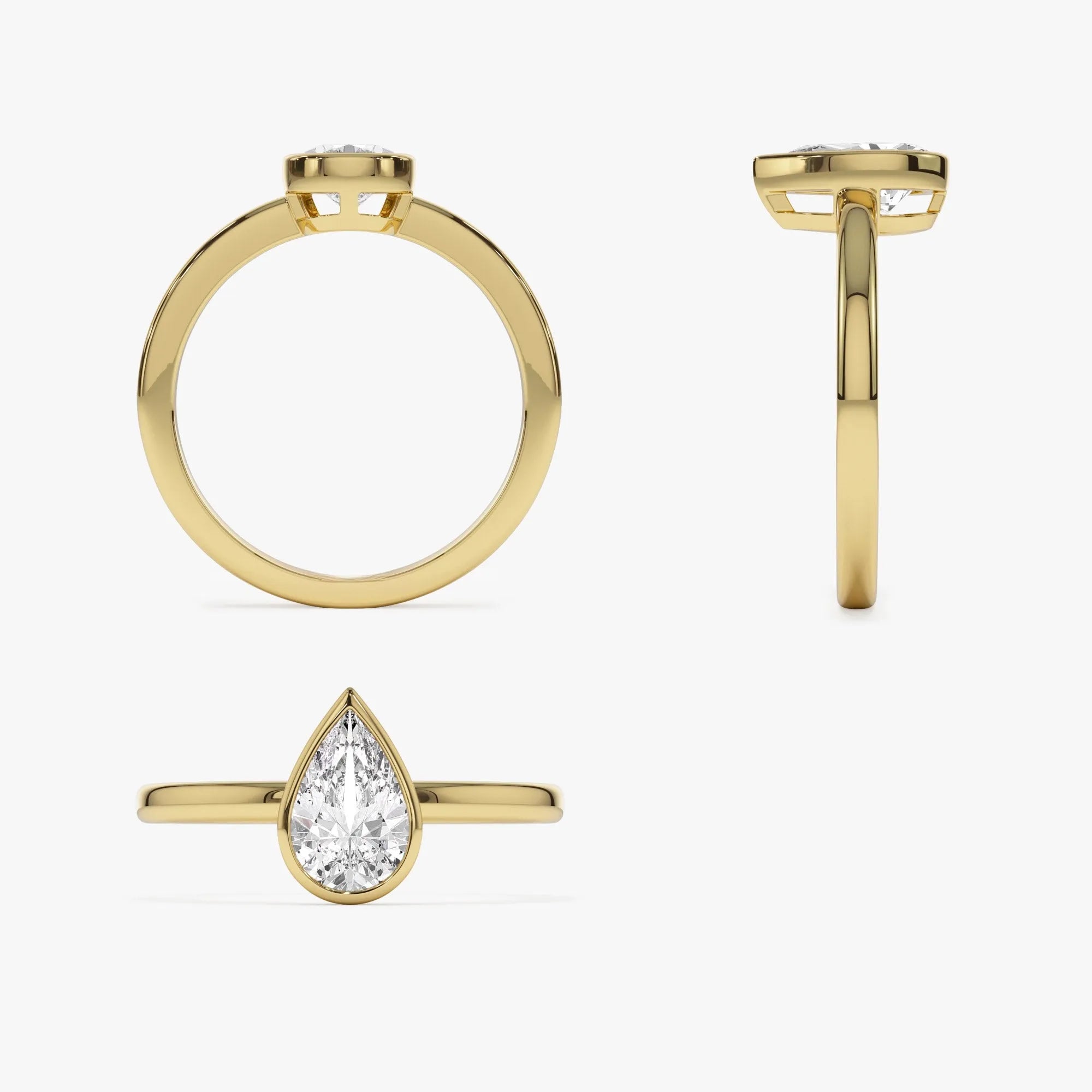 14k Gold Lab Grown Diamond Pear Shaped Bezel Setting Engagement Ring Arianna 0.75 to 1.50 ctw