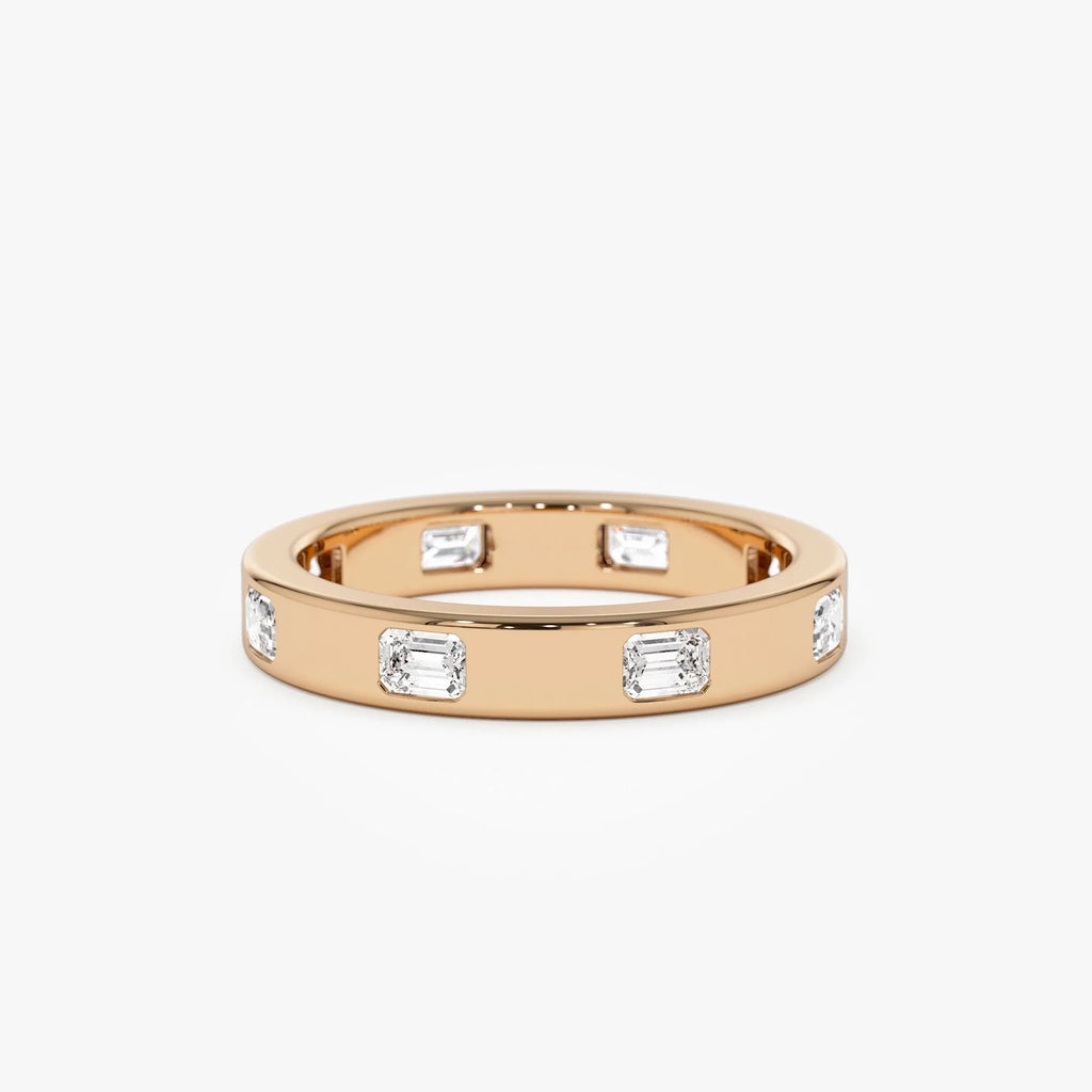 14k Solid Gold Emerald Cut Diamond Full Eternity Flush Setting Band 0.85 Carat