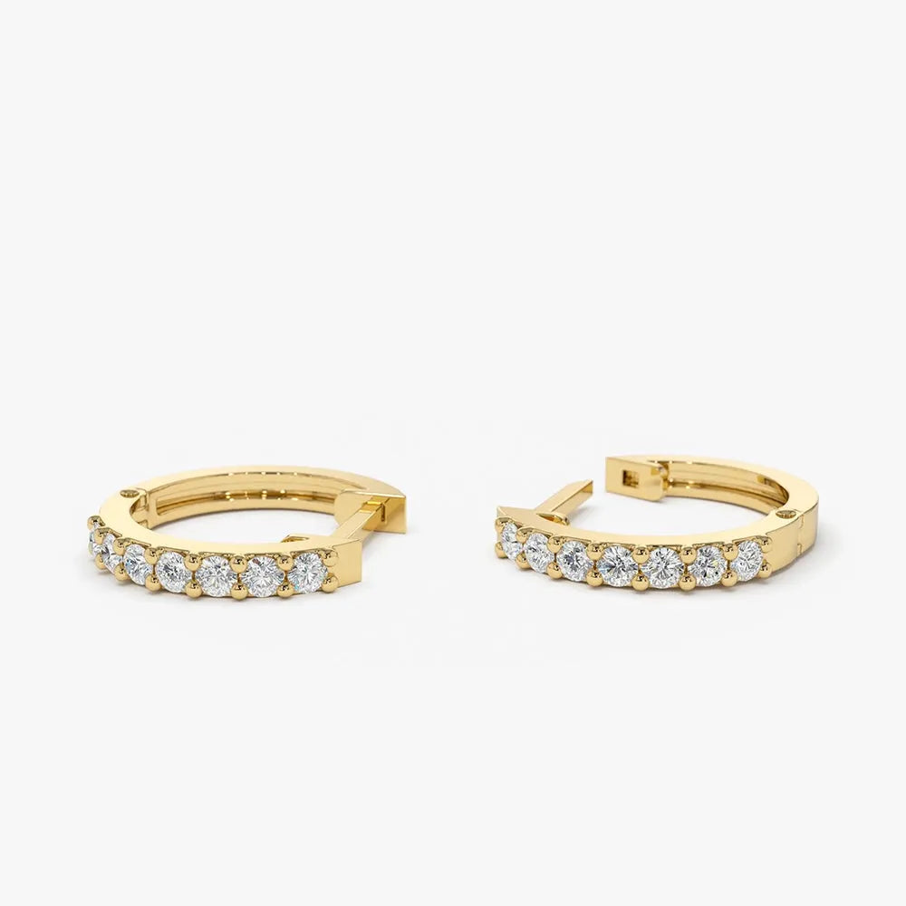 14K Solid Gold Round Diamond Micro Pave Hoop Earrings 0.23 CTW