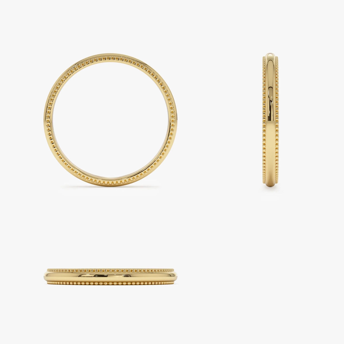 14k Solid Gold Milgrain Edge Wedding Band Stackable Ring 2.2mm Width