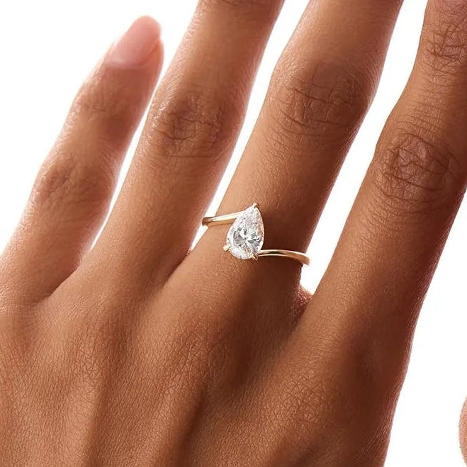 1.00 Ctw 14k Gold Pear Shape Lab Grown Diamond S Setting Engagement Ring