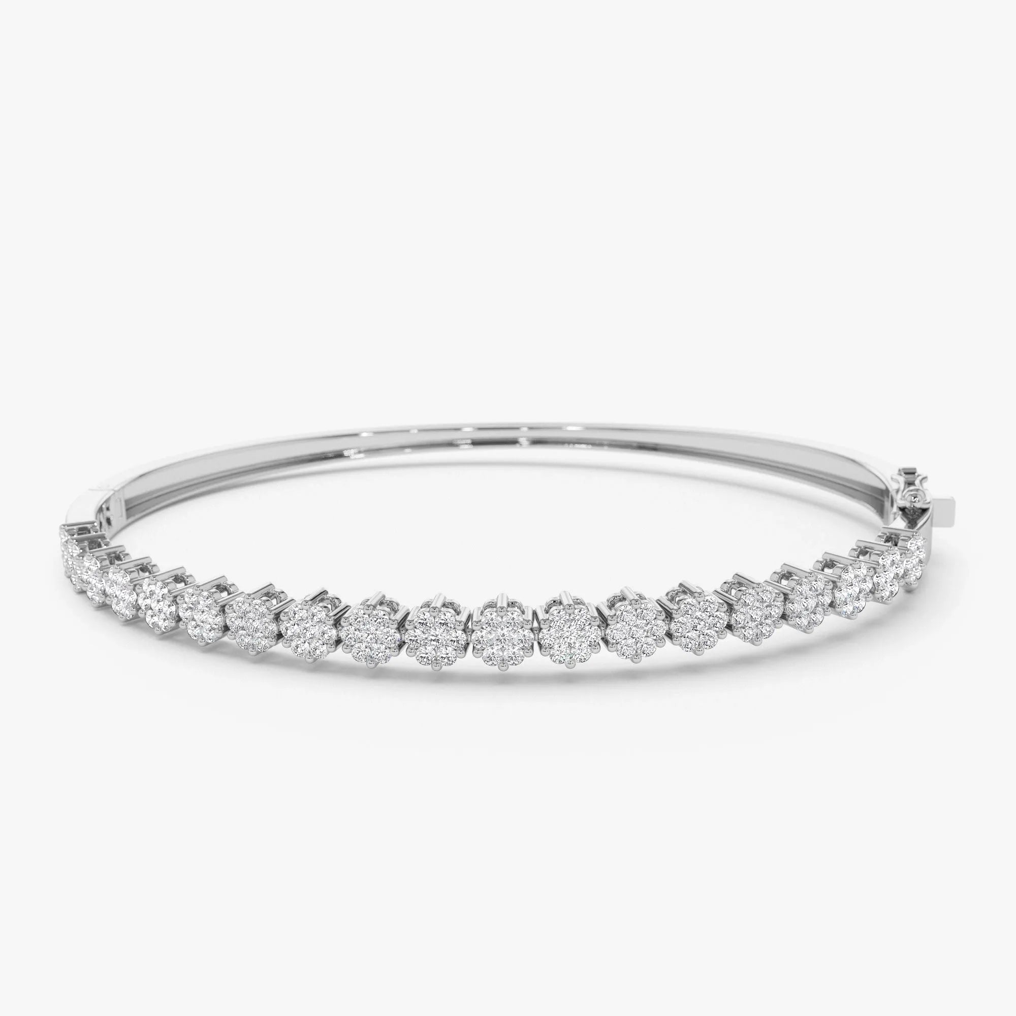 14K Solid Gold 1.15 CTW Round Diamond Cluster Bangle