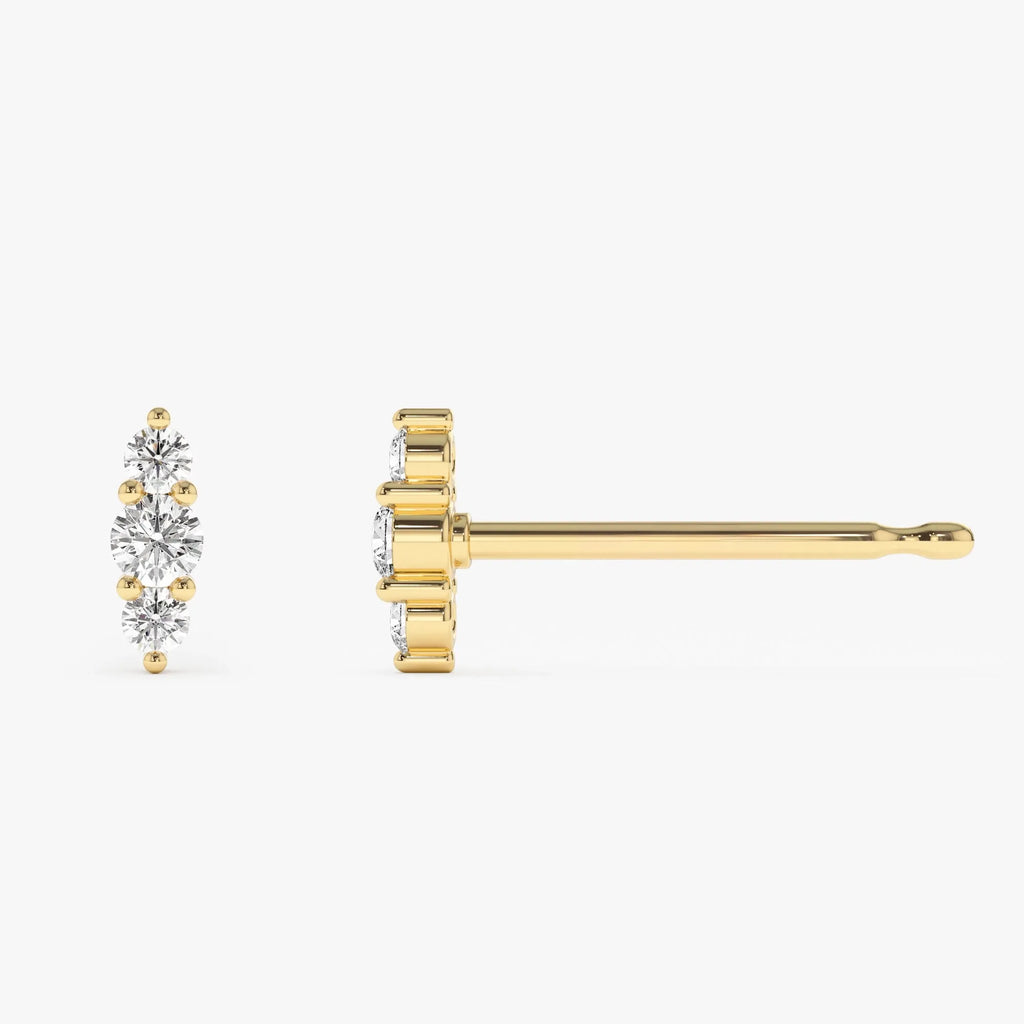 14k Gold Diamond Round Cut Triple Stud Earrings 0.18 ctw