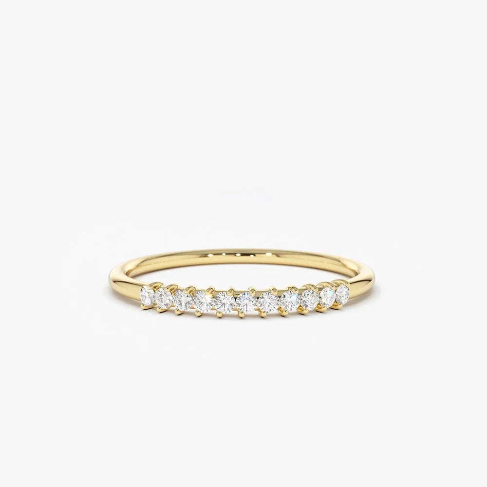 14K Gold Round Diamond 11 Stone 0.15 CTW Prong Set Wedding Band