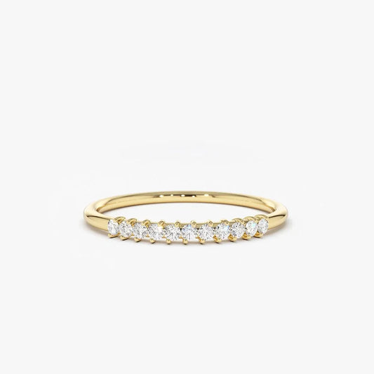 14K Gold Round Diamond 11 Stone 0.15 CTW Prong Set Wedding Band