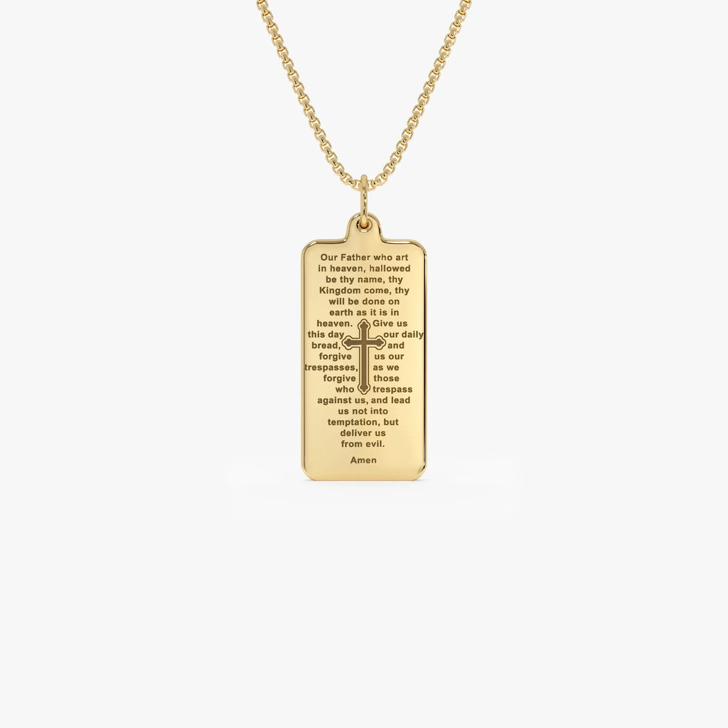 14k Solid Gold Lords Prayer Tag Pendant