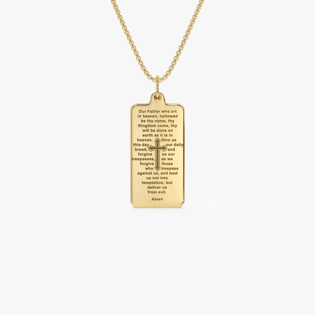 14k Solid Gold Lords Prayer Tag Pendant