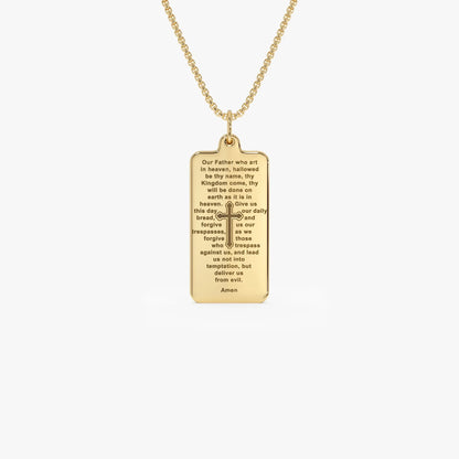 14k Solid Gold Lords Prayer Tag Pendant