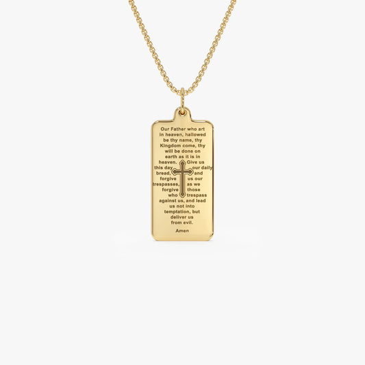 14k Solid Gold Lords Prayer Tag Pendant