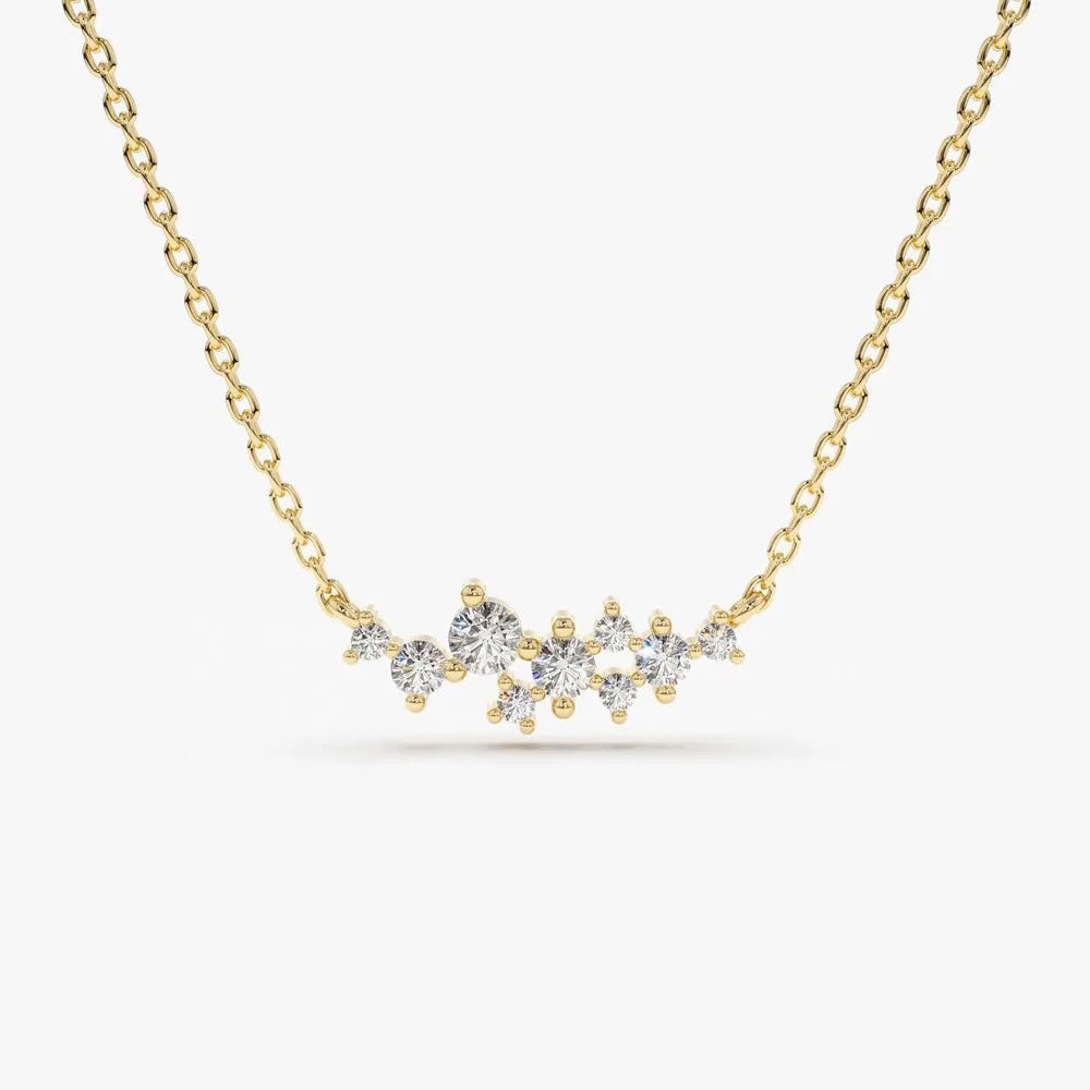 14K Solid Gold Lab Grown Diamond 9 Stone Cluster Necklace Prong Setting 0.25cttw