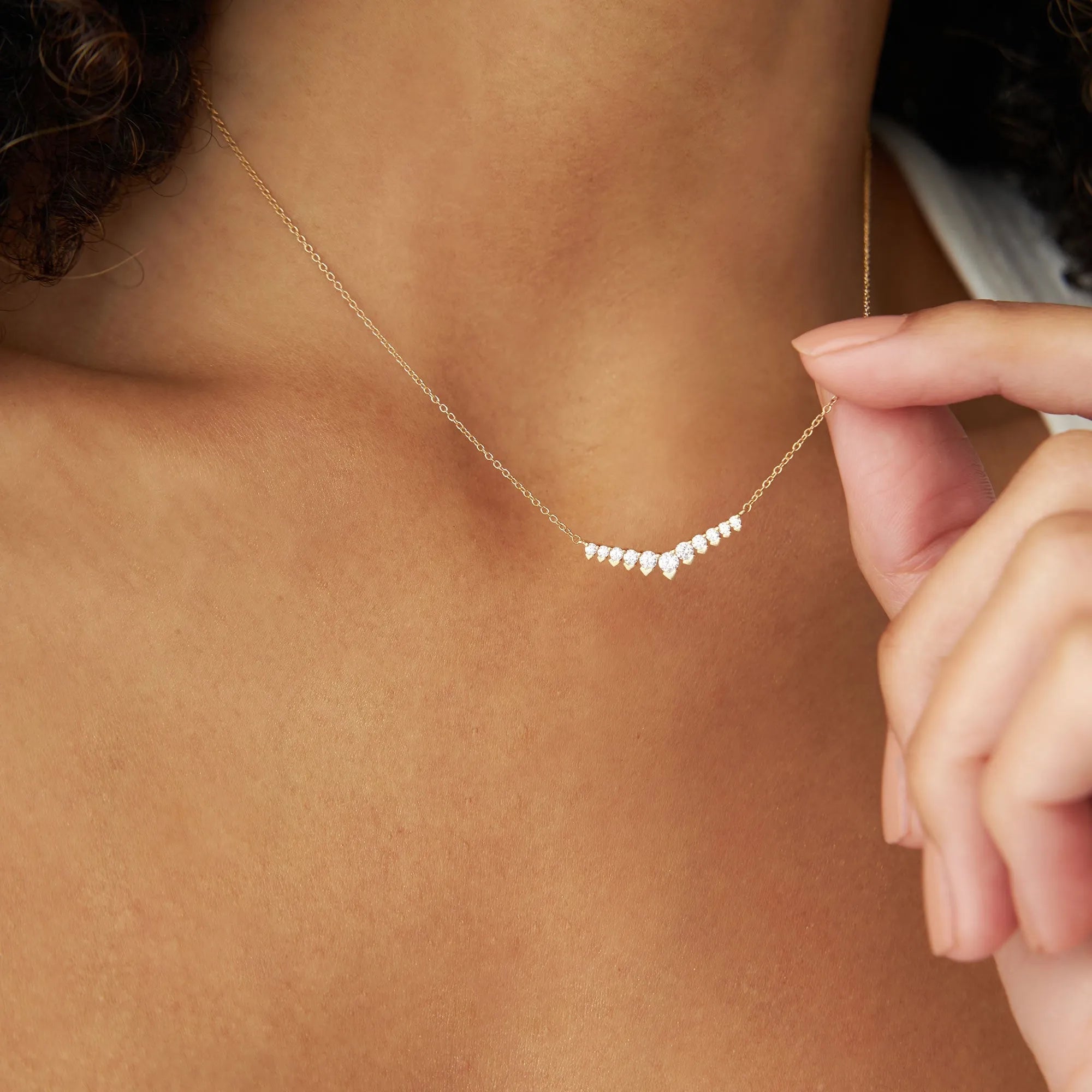 14K Solid Gold 0.32 CTW Round Diamond V Prong Chevron Necklace