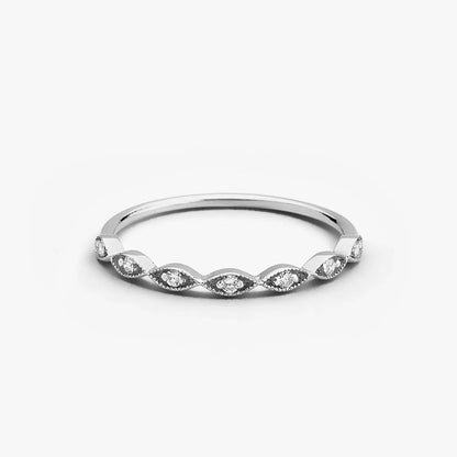 14k Gold Round Diamond Art Deco Wedding Band 0.07ctw Seven Stone Prong Setting