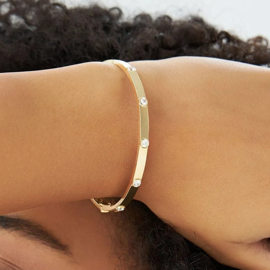 14K Solid Gold 0.50 CTW Round Diamond Five Stone Bangle