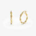 14k Yellow Gold Braided Hoop Earrings 20mm Outer Diameter 3mm Width